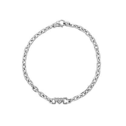 white gold, silver bracelets with heart shaped stone