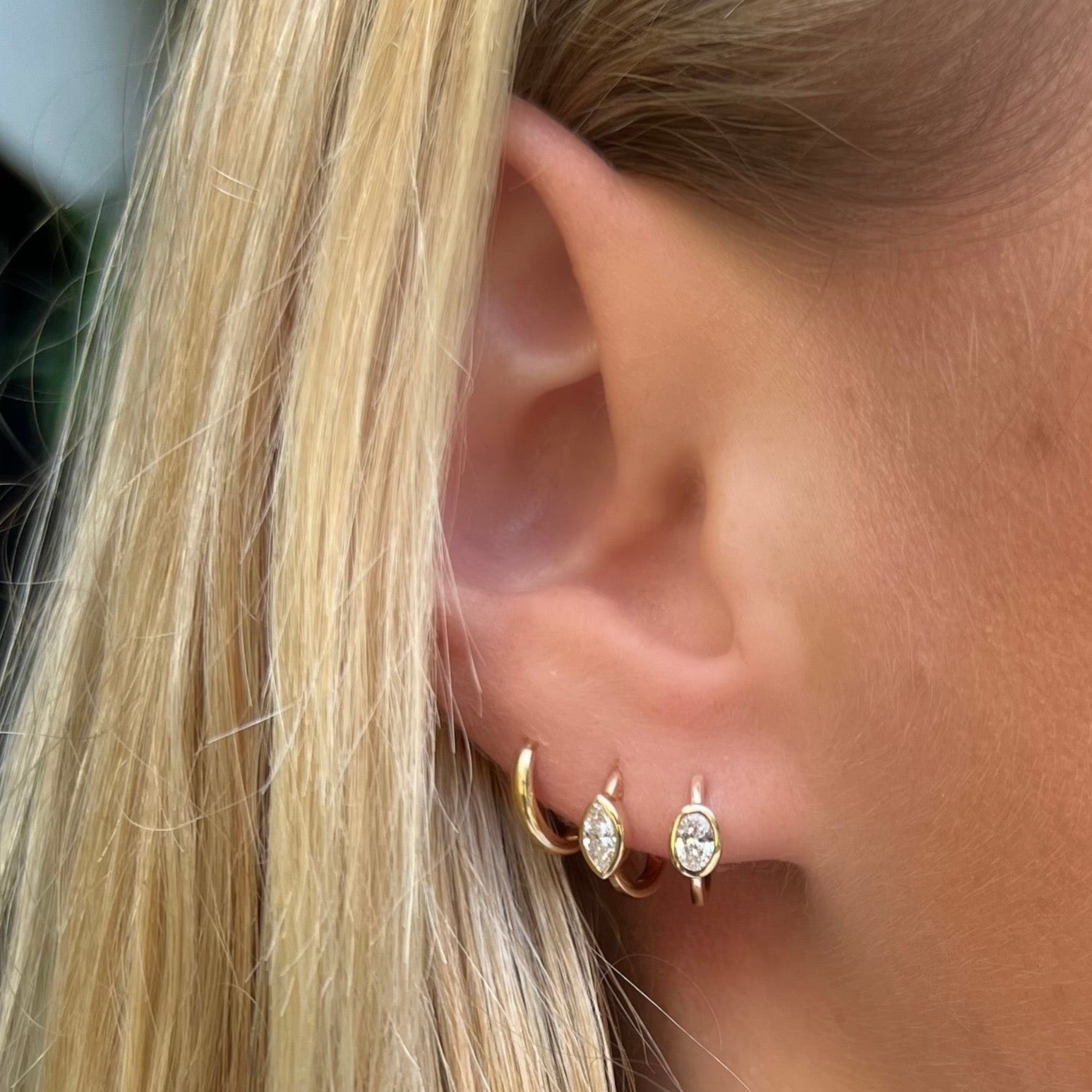 14k gold single stone Huggies earrings