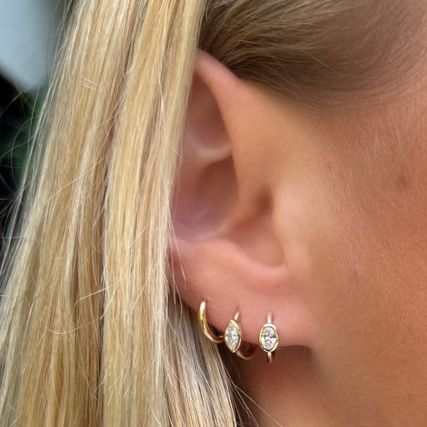 14k gold single stone Huggies earrings
