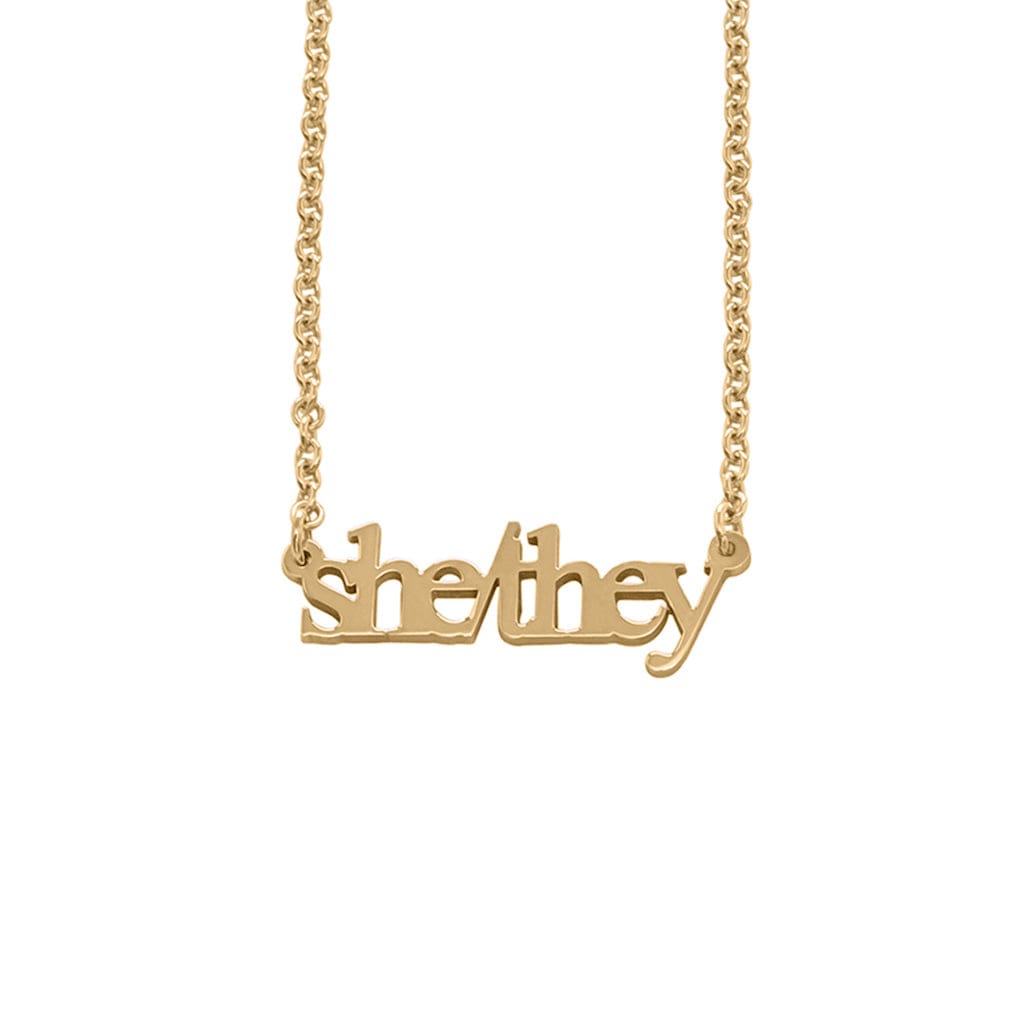 she/they pronoun necklace