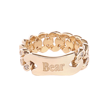 cuban link solid gold and diamond ring