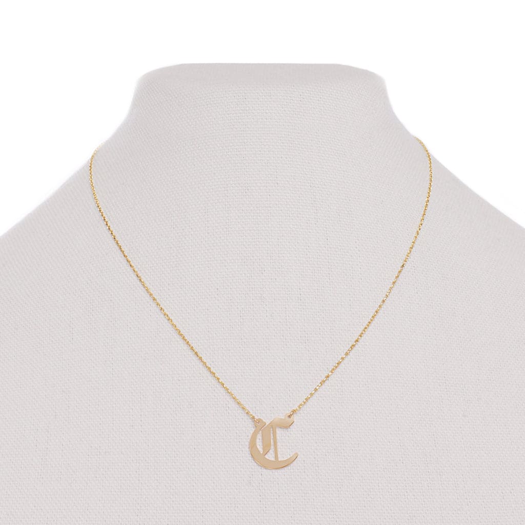 14k gold initial necklace old English 