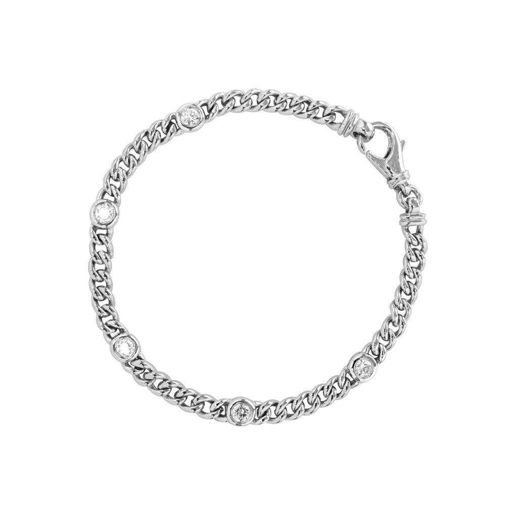 white gold cuban link bracelet with white stone