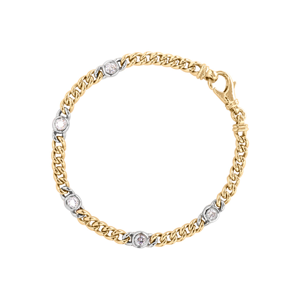 cuabn link chain gold bracelets with white stone