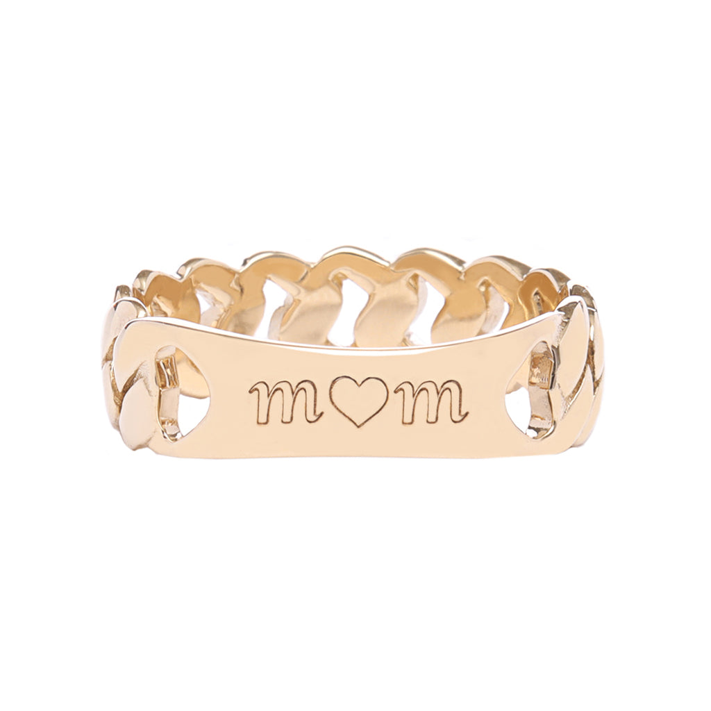 engraveable cuban link solid gold id ring