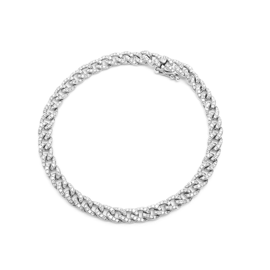 white gold and diamond cuban link ankle bracelet