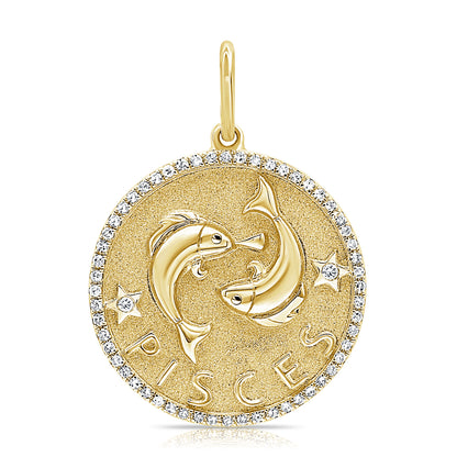 14k gold Pisces zodiac pendant