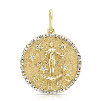 circular virgo gold pendant with diamonds